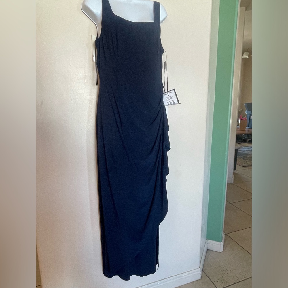 Alex Evenings Long Formal Drape Rushing Dress Wedgewood Blue Size 14
